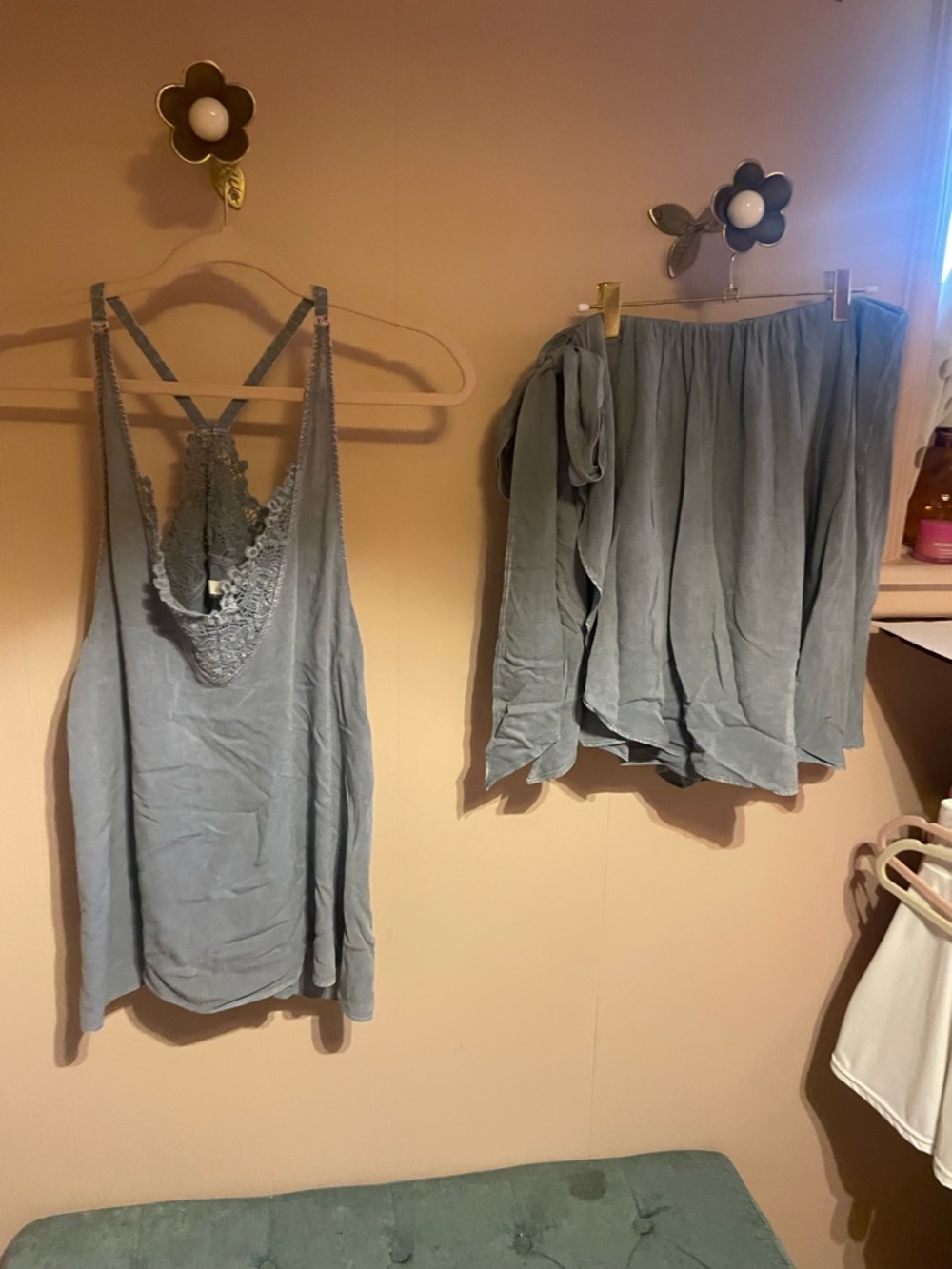 Light Slate Blue Lace-Trim Tank and Skort Set